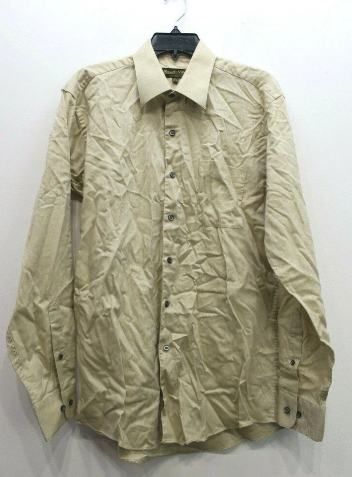 Camisa de vestir de algodón con botones manga larga lisa tostada Roberto Villini para hombre 15,5 Foto 1 de 4
