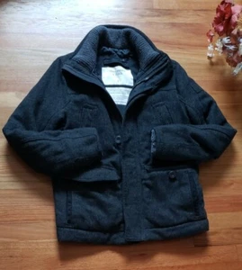 Vintage Abercrombie & FITCH Grey/ Black Small Wool Blend Coat Herringbone Tweed - Picture 1 of 17