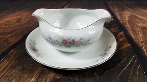 Florenteen Fantasia Gravy Dish Fine China Japan Blue/Pink Floral Gray White vgc - Picture 1 of 8