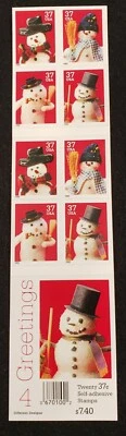 US Stamps 37c Snowmen strip-pane Set of 8 MNH #3675-79  FRONT PANE COMPLETE ONLY - Image 1 of 2