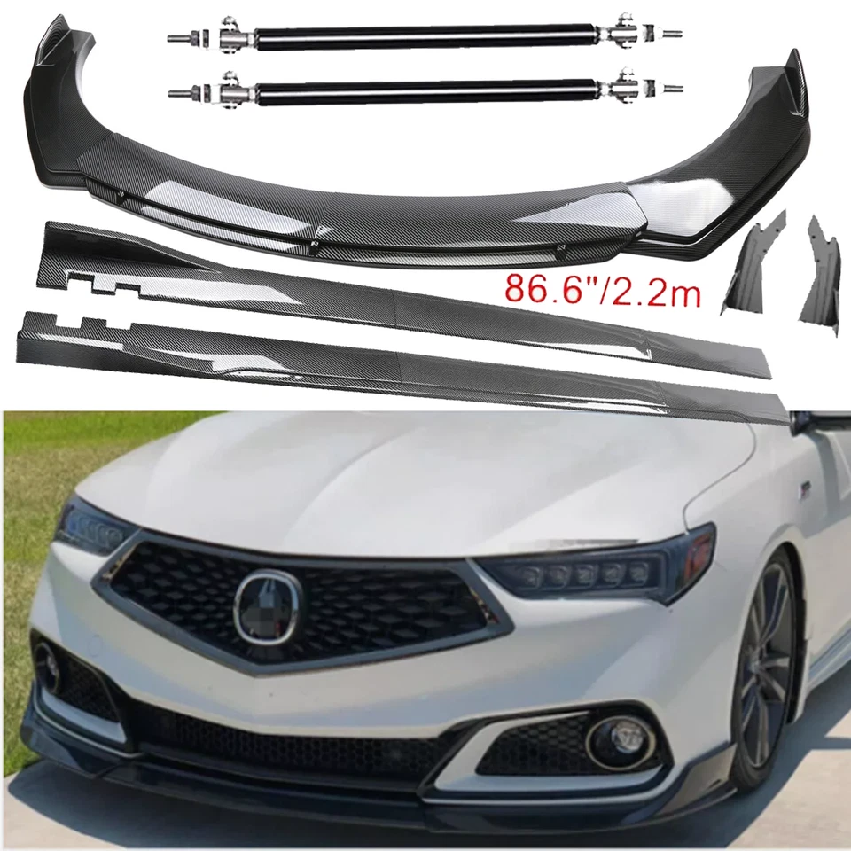 For Acura TLX A-Spec Carbon Fiber Front Bumper Lip Spoiler 86.6" Side Skirt Kit - Image 1 of 4