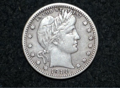 1914-S Barber Quarter * 90% Silver * XF Details * Get 5% Off at Checkout - Image 1 of 3
