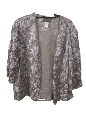 NWOT Alex Evenings 3X Silver / Gray Lace Open Sequined 3/4 Sleeve Eveing Jacket - Image 1 of 4