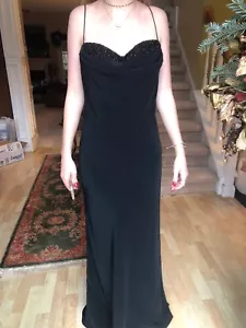 Lillie Rubin Beaded Gown Formal Dress Black Size 2 Spaghetti Strap Flare Bottom - Picture 1 of 10