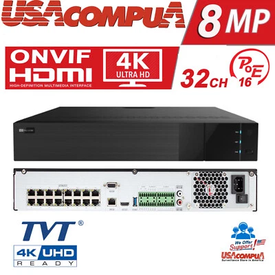 TVT 8MP NVR 32CH 16 POE 4K H.265 (NO HDD) (UP TO 4 HDD)(TVT) FACEDETECTION