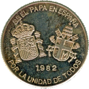 ☆ SPAIN 1982 • MEDAL Ag ☆ POPE JOHN PAUL II • PAPAL VISIT ☆ JUAN PABLO II ☆D0138 - Picture 1 of 5