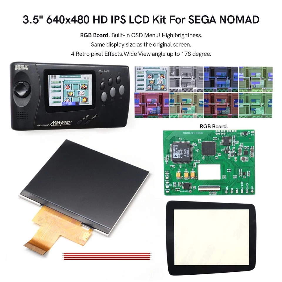 OSD Menu 3.5'' HD 640x480 IPS Hight Light LCD RGB Board for SEGA Nomad Console - Image 1 of 4