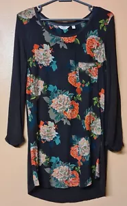 Fat Face Tunic Dress Brown Floral Short Cotton Long Sleeve Size 10 - Picture 1 of 5