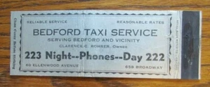 TAXI CAB 1930s MATCHBOOK MATCHCOVER: BEDFORD TAXI (C. ROHRER) BEDFORD, OHIO -D24 - Picture 1 of 1