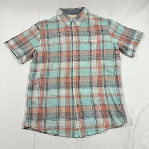 Weatherproof Pastel Blue & Red Plaid Short Sleeve Button Shirt size M A356 - Picture 1 of 5