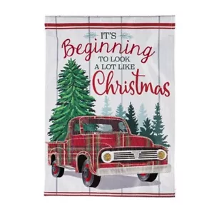 Plaid Christmas Truck 13L10616 Evergreen LINEN HOUSE Flag 28" x 44" - Picture 1 of 1