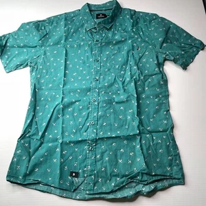 Goliath Short Sleeve Collared Button Up T Shirt Mens Size L Casual Green Fit - Picture 1 of 12