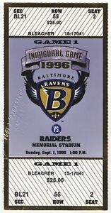 1996 BALTIMORE RAVENS vs OAKLAND RAIDERS 1st game season ticket RAY LEWIS debut