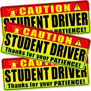 Student Driver Magnet Bumper Stickers For A New Driver Magnet Car Sign Pack Of 3 - Picture 1 of 11