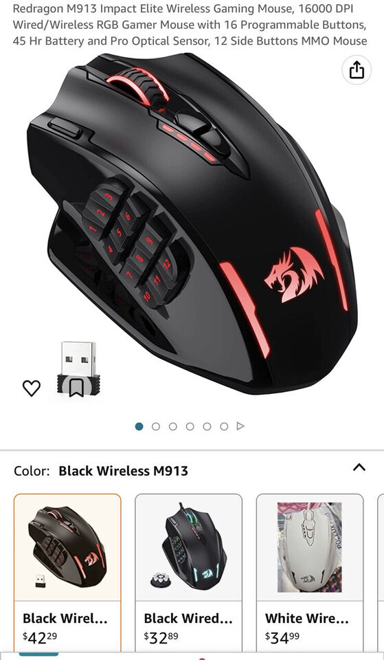 Redragon M913 Impact Elite Wireless Gaming Mouse, 16000 DPI Wired