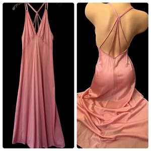 Size 32 Bubblegum JC PENNEY Strappy Nightgown Full Length Nylon Gown Vintage - Picture 1 of 18