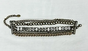 Vintage Ali Khan Multi Strand Metal Link Rhinestone Brutalist Statement Bracelet - Picture 1 of 8