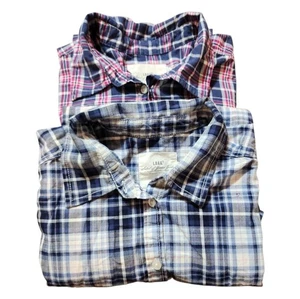 H&M L.O.G.G. Shirt Bundle Plaid Short Sleeve Button Up Boys Sz 14 Blue Red - Picture 1 of 8