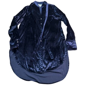 Maeve Anthropologie Velvet Button Up Shirt Dress Tunic Navy Blue Size 6 - Picture 1 of 7