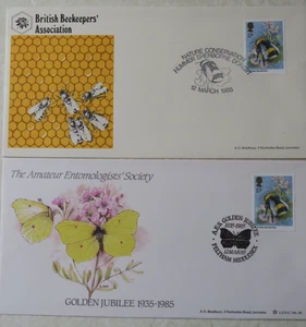 2 x 1985 AG BRADBURY FDCs - BRITISH INSECTS - AES FELTHAM & HUMMER SHERBORNE - Picture 1 of 2
