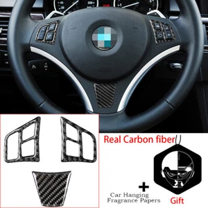 3 * Cubierta del botón del volante de fibra de carbono real para BMW Serie 3 E90 E92 2005-12 - Imagen 1 de 10