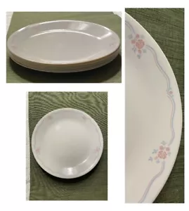 VINTAGE Corelle Dinner Plates ENGLISH BREAKFAST Pink Blue Floral Ribbon 6-Piece - Picture 1 of 4