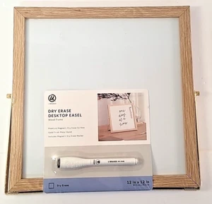 U Brands 12x12 Magnetic Desktop Dry Erase Board -Gold+Wood Style Frame + Marker - Picture 1 of 6