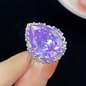 3pc Luxury Xmas Jewelry Charm Purple Amethyst Gems Women Necklace Earring Ring