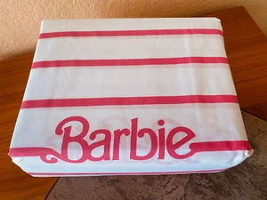 BARBIE QUEEN Sheet Set STRIPES 100% Cotton Dark Hot Pink White Barbie Logo NEW - Picture 1 of 6