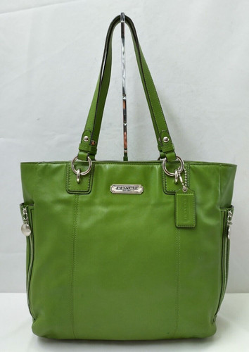 Borsa tote Coach Gallery in pelle verde con cerniera tasche doppie maniglie