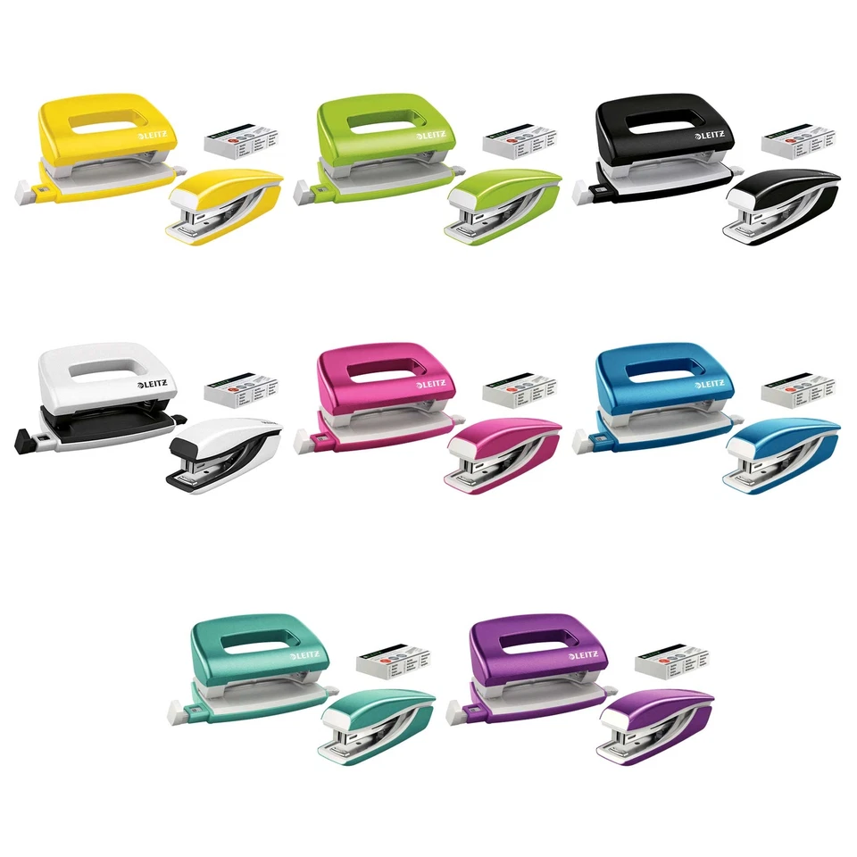 Leitz 5561 Locher Bürolocher + Heftgerät Tacker Set Mini NeXXt WOW+ Heftklammern