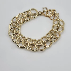 Vintage Germany Gold Tone Link Bracelet Double Circle Design 7" READ - Picture 1 of 10