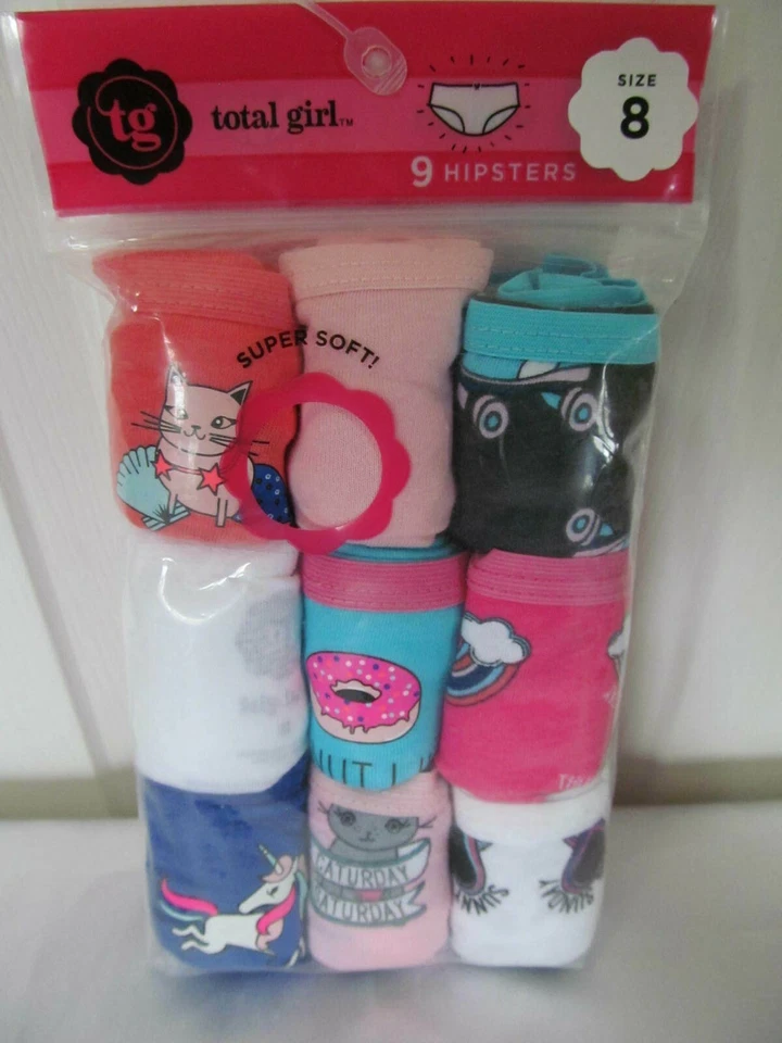 NUEVO CON ETIQUETAS TOTAL GIRL MARCA 9PK HIPSTERS ROPA INTERIOR BRAGAS COLORIDO NOVEDAD ESTAMPADO Foto 1 de 3