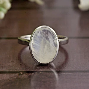 7.08cts Natural Rainbow Moonstone Oval Cabochon ring Sterling silver All sizes - Picture 1 of 8