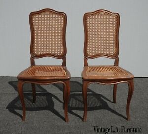 Pair of Vintage French Country Brown Cane Side Chairs