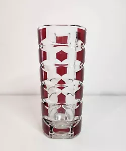 Unique and Beautiful Three-Sided Glass Vase with Red Accents - Picture 1 of 3