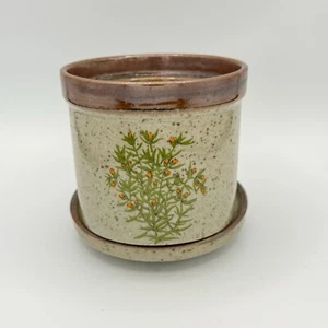 Maceta vintage de gres moteado floral beige Takahashi con platillo - Imagen 1 de 7