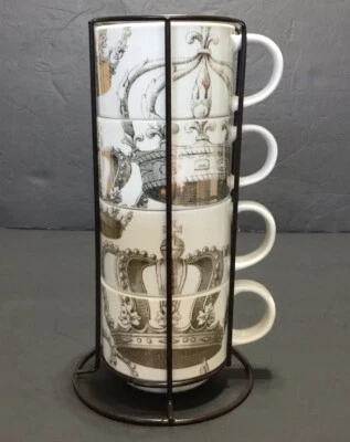 Pier 1 Imports Taza Apilable Café Tazas de Té Juego de 4 con Estante Oro Corona Real Foto 1 de 4