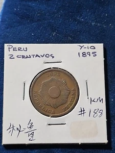 1895 Peru 2 Centavos COIN KM#188  - Picture 1 of 2