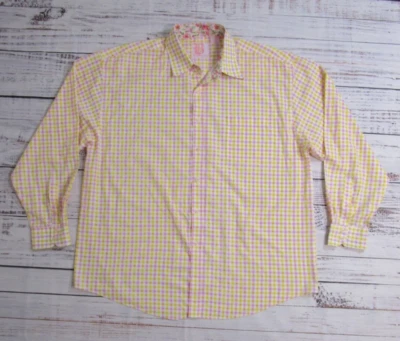 Vtg Y2K B By Brooklyn Xpress Pink Yellow Checkered Plaid Casual Shirt Mens 2XL - Image 1 of 4