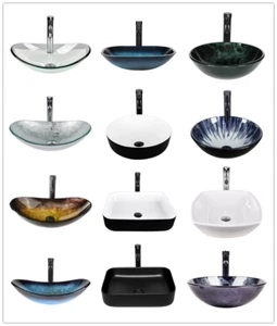 Juego combinado de grifo de drenaje de lavabo de vidrio lavabo emergente EE. UU. - Imagen 1 de 48