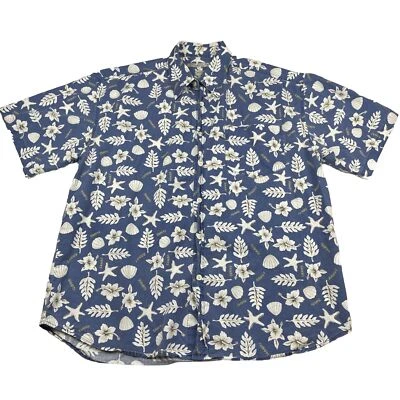 Camisa Robert Stock Para Hombre Mediana Azul Hawaiana Aloha Trible Foto 1 de 4