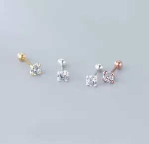 Winzige runde CZ Sterlingsilber Schraube Rückseite Helix Ohrstecker Damen A1251 - Bild 1 von 10