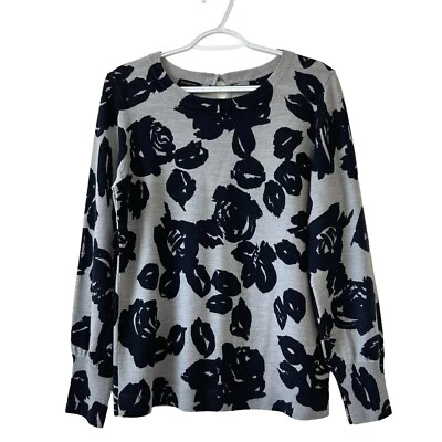 Suéter para mujer Talbots gris marino floral 100 % lana marina pulóver claro talla L Foto 1 de 4