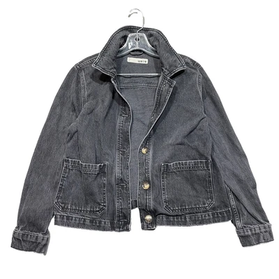 Topshop Moto 夹克 Biker Chore Work 女式美国 8 褪色黑色休闲浅色二手 — 第 1/4 张图片