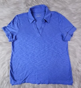 Talbots Damen L Kurzarm Shirt Oberteil Blau V-Ausschnitt Kragen Cruise - Bild 1 von 7