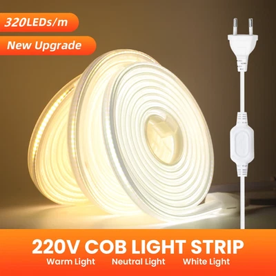 230V COB LED Streifen Stripe 320LEDs/m Band Leiste Lichtschlauch Wasserdicht DE - Bild 1 von 4
