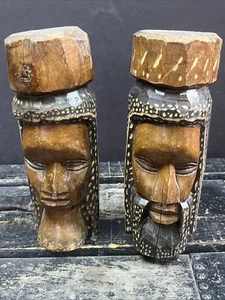 Genuine Hand Carved Jamaican Wooden Tiki Totem Head Figurines Tiki Decor Vintage - Picture 1 of 7
