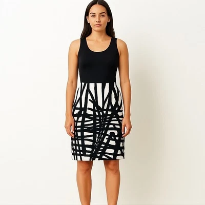 LAFAYETTE 148 Abstract Black White Cotton Pencil Skirt Lined Women’s 10 - Image 1 of 4