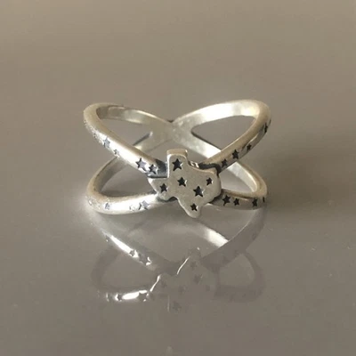 Anillo James Avery Plata Esterlina “Estrellas de Texas” Retirado 8.75 Sello Doble Banda Foto 1 de 4